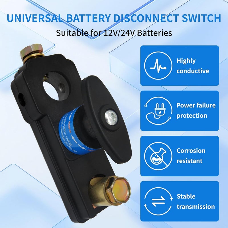 ZmingTek Car Battery Disconnect Switch 12v 24v Heavy Duty Battery Kill Switch Battery Isolator Power Cut Off Switches Battery Shut Off for Preventing Battery Drain of RV Truck Marine Boat (2pcs Straight) - Image 2
